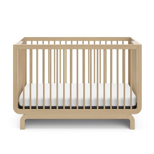 Storkcraft Santorini Deluxe 5-in-1 Convertible Crib with Bonus Toddler Guardrail (Driftwood) – GREENGUARD Gold Certified, Toddler Guardrail Included in Box, Fits Standard Crib Mattress - WoodArtSupply