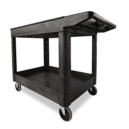 Rubbermaid Commercial Products 2-Shelf Utility/Service Cart, Medium, Lipped Shelves, Storage Handle, 500 lbs. Capacity, for