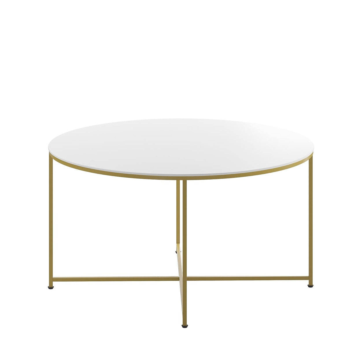 Flash Furniture Hampstead Collection Coffee Table - Modern White Finish Coffee Table - Crisscross Brushed Gold Frame Flash Furniture