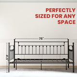 Golden Gate Beds Daybed Frame with Headboard, Without Trundle, Heavy Duty Metal Frame & Steel Slats Foundation, Upholstered Stylish Sofa Bed for Living Room, Bedroom, Guest Room - Black, Twin Size AMBEE21