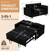 3 In 1 Corduroy Convertible Sofa Bed,Pull Out Couch Bed with Reclining Backrest And 2 Pillows, 54" Full Size Loveseat Sleeper Sofa Futon Couch Bed, Couches For Small Spaces, Living Room (Black ①) Xinmviec