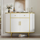 LUMIINOFAMI Sideboard Buffet Cabinet with Storage, 43.3'' Modern Coffee Bar Entryway Cabinet with Drawers, Console Table with Storage Gold Sealed Edge Luxury Style for Living Room, Hallway (White) LUMIINOFAMI