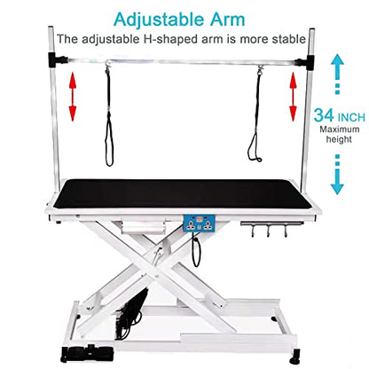 Lucky Pet Electric Lift Pet Grooming Table, Heavy Duty Pet Trimming Table, Professional X-Type Electric Lift for Large Dogs, with Overhead Arm, Clamps, Two Grooming Noose, 50 inch / Black