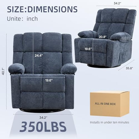 Coziture 360°Swivel Rocker Recliner Chair,Rocking Recliner Chair with Adjustable Headrest for Adults,Upholstered Fabric Rocking Chair Swivel for Bedroom,Living Room,Blue Coziture