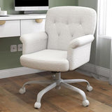 Keratee Comfy Home Office Desk Chair, Upholstered Fuzzy Vanity Chair with Wheels and Arms, Modern Adjustable Swivel Computer Seat for Living Room, Bedroom, Make Up, Home Office, White Keratee