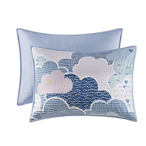 Intelligent Design Kids Reversible Cotton Quilt Set - Vibrant Fun, Playful Print, All Season Children Bedding Coverlet Bedspread, Decorative Pillow, Bedroom Décor, Twin, Cloud Blue 4 Piece Intelligent Design