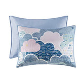 Intelligent Design Kids Reversible Cotton Quilt Set - Vibrant Fun, Playful Print, All Season Children Bedding Coverlet Bedspread, Decorative Pillow, Bedroom Décor, Twin, Cloud Blue 4 Piece Intelligent Design