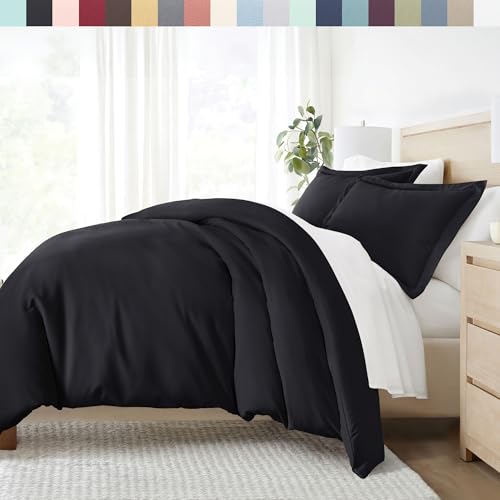 ienjoy Home Beckham Luxury Soft Brushed 1800 Series Microfiber Duvet Cover Set - Hypoallergenic, TWIN, Black Linen Market