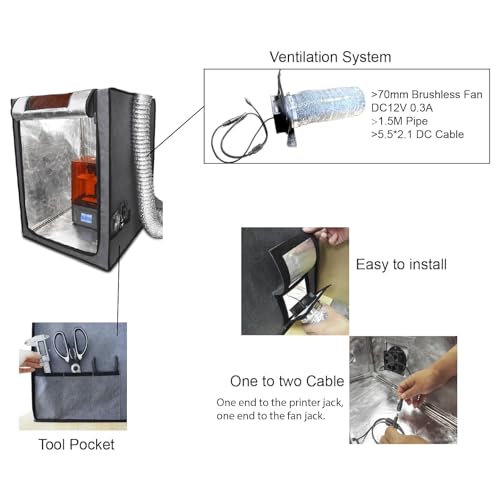 Multifunctional 3D Printer Enclosure w/Adjustable Ventilation Kit Eliminate Odors Tent Cover Compatible with Anycubic Photon Mono, Elegoo Saturn/Mars 3/4 & Creality Halot Series Resin 3D Prin - WoodArtSupply