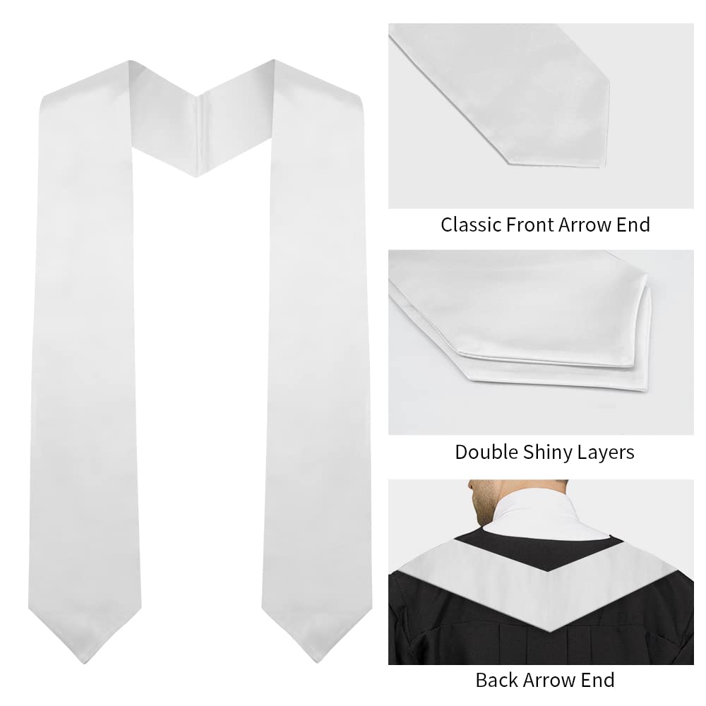 QEYMN Graduation Stole,Plain Graduation Sash,Graduation Stole Class of 2024 for Unisex Adults,Graduation Stole Sash for Academic and Choral 70" White Color QEYMN