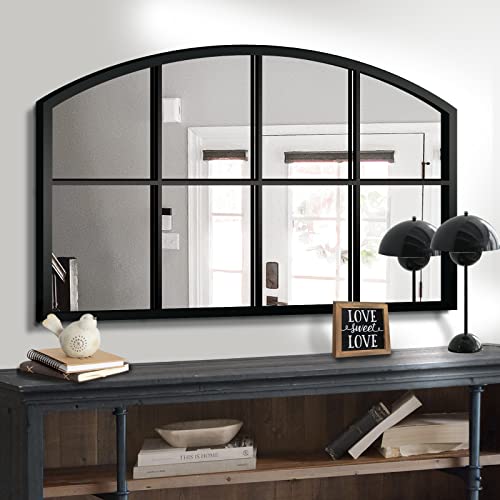WAMIRRO Wide Window Pane Black Mirror,Farmhouse Arched Wall Mirror,Grid Mirror for Fireplace/Entryway/Hallway/Living Room,42“X28” (Black Wide mirror) WAMIRRO