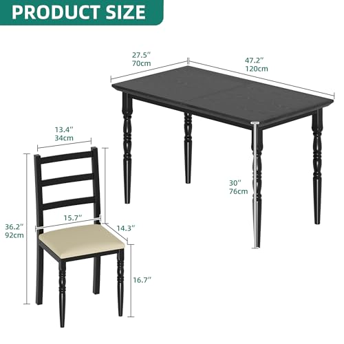 YITAHOME 5-Piece Dining Table Set for 4, Farmhouse Dining Room Table with Chairs Faux Leather Upholstered, Rectangular Kitchen Dinner Table Set for Small Spaces & Apartment, Black YITAHOME
