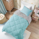 Comfort Spaces Vixie Reversible Comforter Set - Trendy Casual Geometric Quilted Cover, All Season Down Alternative Cozy Bedding, Matching Sham, Aqua/Gray, Twin/Twin XL 2 piece Comfort Spaces