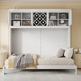 Merax Queen Size Murphy Wall Bed, with Top Cabinets & Wine Rack Space-Saving Foldable Ideal for Guest Rooms, Home Offices, Small Apartments, White Merax