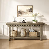 LITTLE TREE 70.87-Inch Long Console, Solid Wood Farmhouse Narrow Entryway Table with Shelf, Rustic Sofa Table for Living Room, Hallway, Grey LITTLE TREE