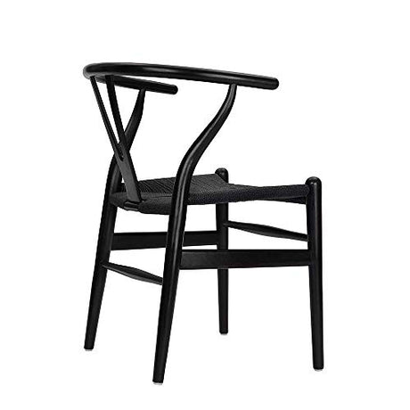 Tomile Solid Wood Wishbone Chair Y Chair Mid-Century Armrest Dining Chair, Rattan Armchair - (Ash Wood Black) Tomile