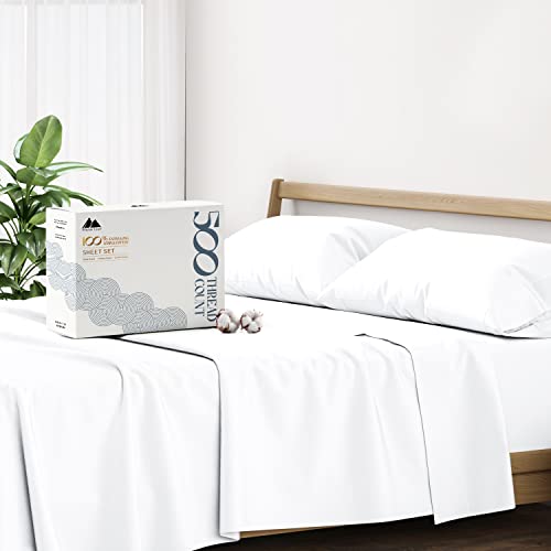 Mayfair Linen 100% Cotton Sheets Queen Size Bed Set - 500 Thread Count Sheets Queen Size 4 PC Set (White), Soft, Cooling, Hotel-Quality 16" Deep Pocket Cotton Bedsheet for Hot Sleepers Mayfair Linen