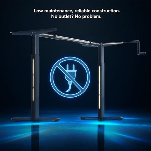 Mount-It! Hand Crank Standing Desk with 55" One-Piece Oak Pattern Tabletop | Manual Adjustable Desk, Smooth Hand Crank Sit-Stand, One-Piece Seamless Surface, 132 lb, Black Frame Mount-It!