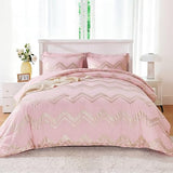 Wowelife Queen Comforter Set for Girls, Gold Glitter Foil Queen Bedding Comforter Set for Kids, 7 Pieces Bed Set for All Seasons, Teen Girl Bedroom Sets with 2 Pillow Shams and 2 Pillowcases Wowelife