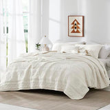 WDCOZY Boho Ivory Twin Quit Size Bedding Sets with 1 Pillow Sham, Cream White Farmhouse Lightweight Soft Bedspread Coverlet for All Season, 2 Pieces, 68x90 inches WDCOZY