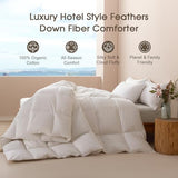 Cobnom® Feather and Down Fibres Comforter Twin Size - 100% Organic Cotton, Quill-Free & Ethical, Luxury All Season Duvet Insert (White, 68x90 Inches) Cobnom