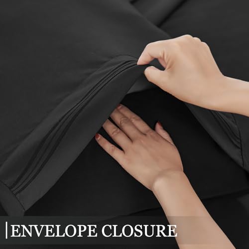 Yibeizi Twin Sheets Set, Black Cooling Hypoallergenic Microfiber Single Bed Sheets, Soft Oeko-Tex Extra Deep Pocket Sheets & Pillowcases Wrinkle Free Bedsheets Yibeizi