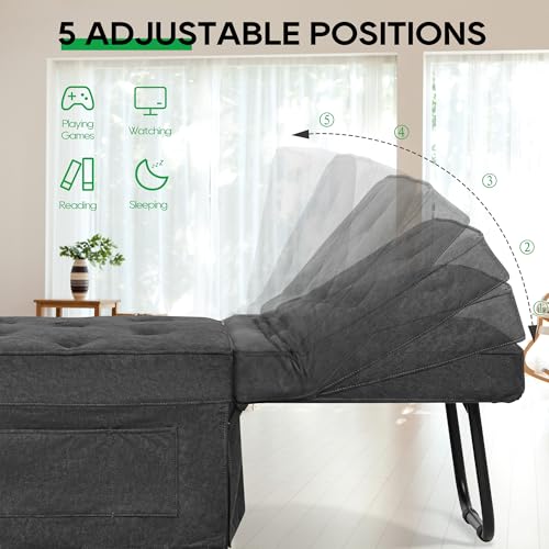PORWEY Sleeper Chair Sofa Bed, 4-in-1 Convertible Futon Chair Multi-Function Couch Folding Ottoman with Adjustable Backrest for Living Room Apartment Office, No Assembly Required, 29” Width,Dark Gray PORWEY