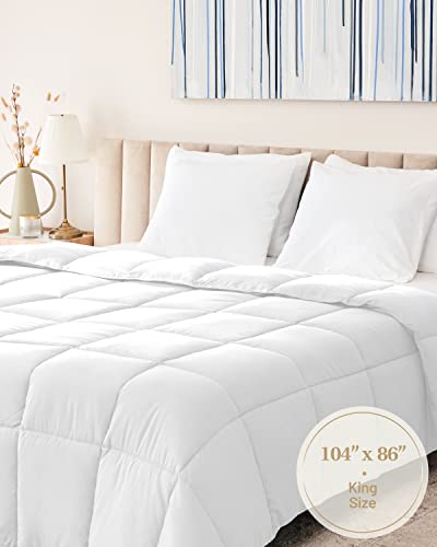 Down Alternative Comforter King Size - Fluffy Duvet Insert - Premium Plush All Season - Luxury Breathable Hotel Cooling Comforter - King, White, 104x86 inches - Comes Compressed Packaging Lavish Comforts
