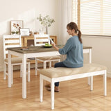 ROCSUMOO Farmhouse Dining Table Set for 6 Person, 59" Kitchen Table Set with 6 Upholstered Chairs, White Rectangular Dinner Room Table & Chairs Set Rustic Wood Stable (6 Chairs) ROCSUMOO