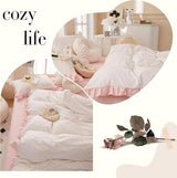 AMZTOP Princess Twin XL Duvet Cover Pink Floral 100% Cotton with Ruffle, Coquette Bedding, Teen Girls Romantic Comforter Cover with Zipper Closure, 3 Pcs Floral Aesthetic Bedding Sets 68"x90" AMZTOP