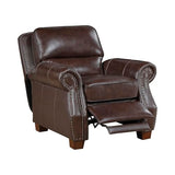 Lexicon Push Back Reclining Chair, Top Grain Leather Match Push Back Recliner Chair with Nailhead Trim, Rolled Arms, Solid Wood Legs, for Living Room/Apartment/Office, Easy Assembly, Brown