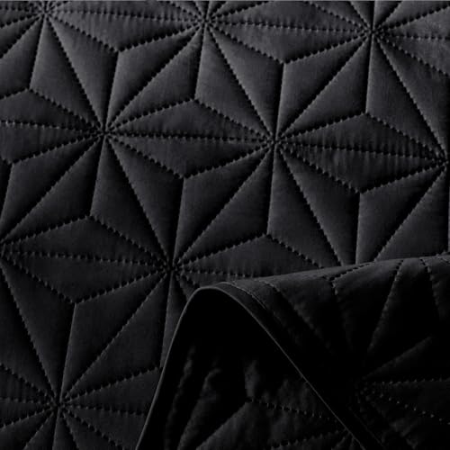Whale Flotilla California King Quilt Bedding Set, Soft Black Oversized Bedspreads Quilts Cal King Size for All Seasons, 3 Pieces Lightweight Geometric Star Pattern Coverlet Whale Flotilla