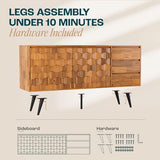 Bme Sideboard Georgina Solid Wood 2 Doors & 3 Drawers, 61'' Mid Century Modern Cabinet with Geometric Pattern for Kitchen, Dining, Living Room, Teak Bme