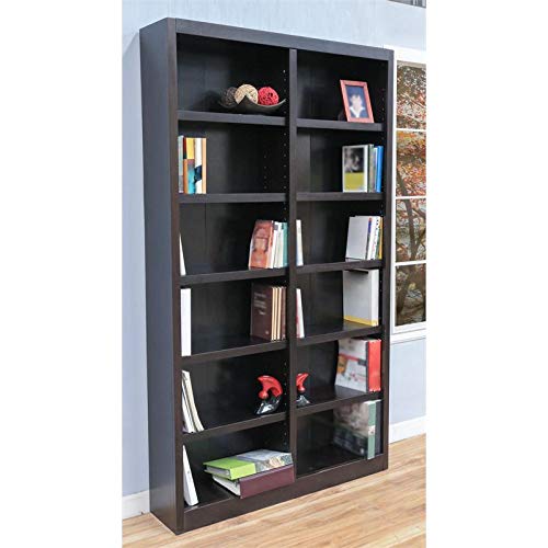 BOWERY HILL 84" Espresso Double Wide Wood Bookcase with 10 Adjustable Shelves - WoodArtSupply