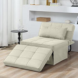 BIGSYY Sofa Bed, Set of 4 in 1 Multi-Function Folding Ottoman Breathable Linen Couch Bed with Adjustable Backrest Modern Convertible Chair for Living Room Apartment Office, White BIGSYY