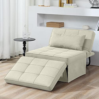 BIGSYY Sofa Bed, Set of 4 in 1 Multi-Function Folding Ottoman Breathable Linen Couch Bed with Adjustable Backrest Modern Convertible Chair for Living Room Apartment Office, White