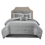 510 DESIGN Luxe Quilted Comforter Set Modern Transitional Design, All Season Down Alternative Warm Bedding Matching Shams, Bedskirt, Decorative Pillow, Cal King, Ramsey Damask Grey