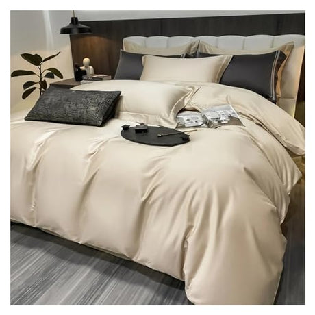 JIQHOHX 3pcs/Set White Duvet Cover Set Egyptian Cotton Luxury Bedding Sets Single Queen King Bed Cover Solid Quilt Cover with Pillowcase,Summer Duvet Cover Sets (F Cover 200X230 cm) JIQHOHX