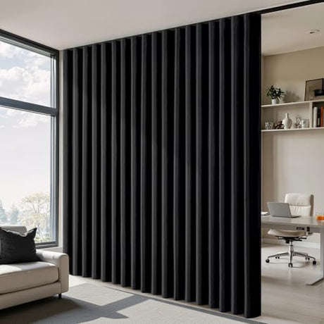 MIULEE 100% Blackout Room Divider Curtains, Extra Wide Ceiling Halloween Panel Sound Proof Thermal Privacy Drapes for Living Room Bedroom Sliding Door, Ceiling Track, W100 x L84 Inch, Black, 1 Panel MIULEE