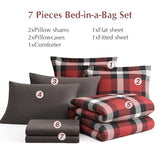 AMBERSPACE Full Size Comforter Set, Red Plaid Bedding Set 7 Pieces for Boys Girls, Classic Checkered All Season Bed in a Bag for Dorm with Sheets, Pillowcases & Shams AMBERSPACE
