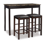 Linon Brown 3-Piece Table Faux Marble Tavern Set, 42" w x 22.25" d x 36" h Linon