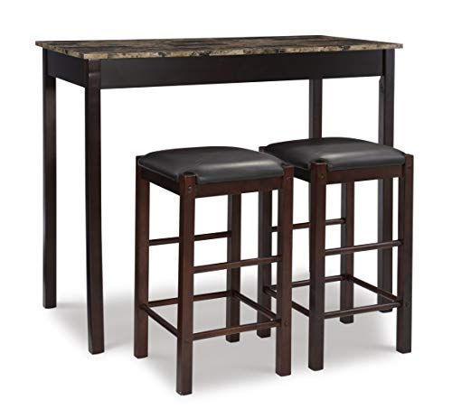 Linon Brown 3-Piece Table Faux Marble Tavern Set, 42" w x 22.25" d x 36" h - WoodArtSupply