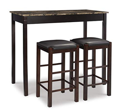 Linon Brown 3-Piece Table Faux Marble Tavern Set, 42" w x 22.25" d x 36" h