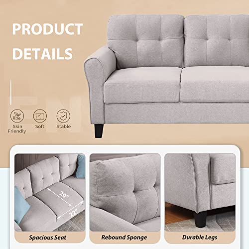 Harper & Bright Designs 3-Piece Living Room Sectional Sofa Set, Modern Style Button Tufted Linen Upholstered Armchair Loveseat Sofa and Three Seat Sofa Set Sectional Couch, Light Gray - WoodArtSupply