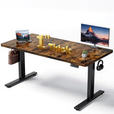 DeskShow 1 Inch Thick Tabletop Electric Standing Desk Adjustable - 60x28 Inch Sit Stand Desk, Double Beam Frame, 3 Memory Height Adjustment, Cable Management for Home Office DeskShow
