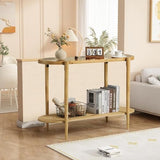 RUSTOWN Rattan Console Table, 2-Tier Boho Entryway Table with Tempered Glass Top and Wood Legs,Mid Century Modern Sofa Table for Hallway, Entryway, Living Room (Natural) RUSTOWN