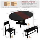 iPormis 5-Piece Round Dining Table Set for 4-6, 59" Extendable Dining Room Table Set with 2 Ergonomic Chairs & 2 Benches, Oval Modern Dinette Table with Metal Frame & MDF Board, Space-Saving, Black iPormis