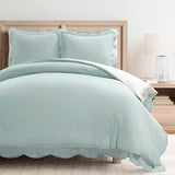 Lush Decor Coastal Chic Scalloped Edge Cotton Duvet Cover Set, 3 Piece Set, Full/Queen, Blue & White - Queen Bedding Set - White Duvet Cover Queen - Coastal Decor Lush Decor