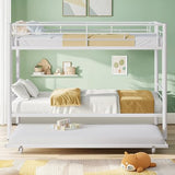VECELO Twin Over Twin Bunk Bed with Trundle, Convertible Metal Bunkbeds with 2 Ladders and Guardrails, Space Saving, No Box Spring, White VECELO