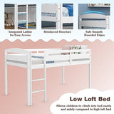 Giantex Twin Loft Bed with Ladder, Wood Low Profile Loft Bed with 30" Clearance & Safety Guard Rails, Space-Saving Loft Bed Frame for Kids Teens Junior, No Box Spring Needed, Kids Bed Frame, White Giantex